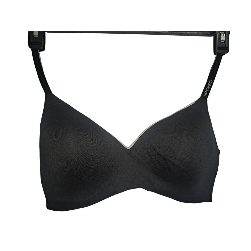 Calvin Klein Large Black Silver Balconette Wireless Bra Polyester Blend